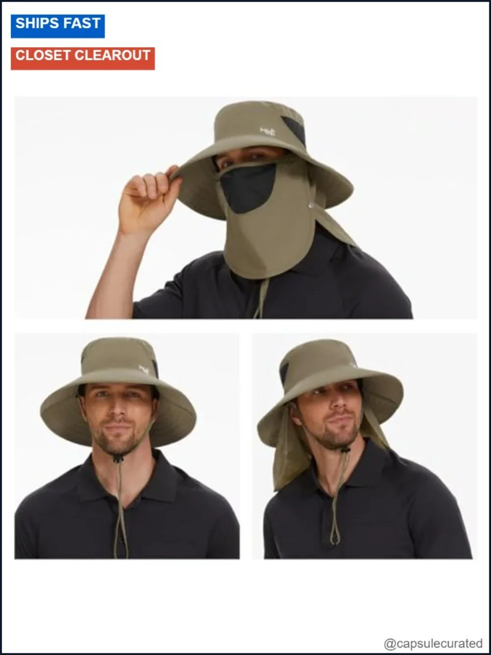 UPF 50+ Sun Hat Wide Brim with Removable Face Cover Neck Flap